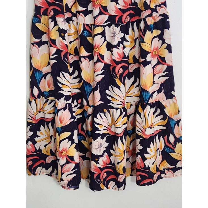 Fashion Nene Navy Floral Tiered Maxi Skirt Size XL Flaw