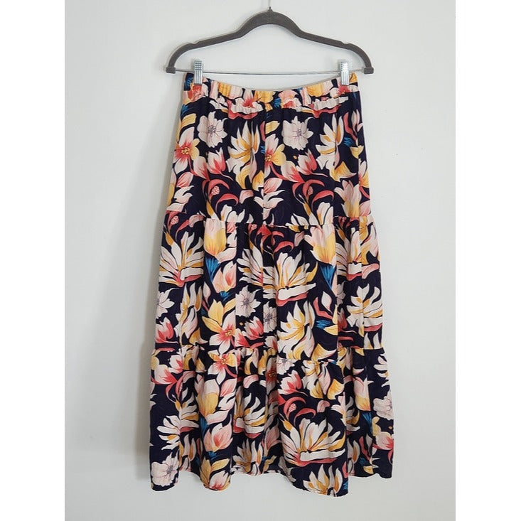 Fashion Nene Navy Floral Tiered Maxi Skirt Size XL Flaw