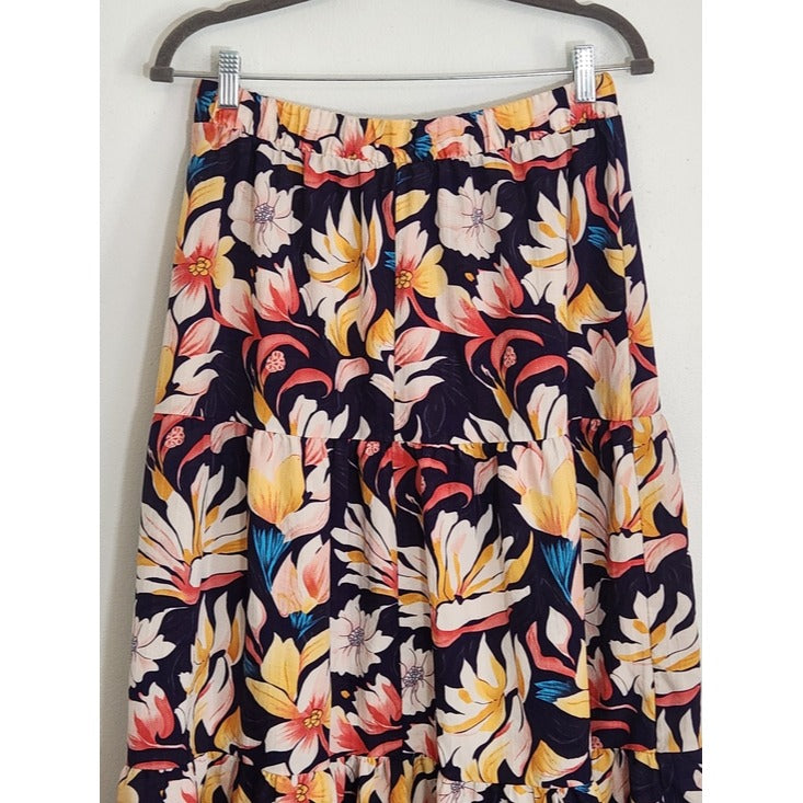 Fashion Nene Navy Floral Tiered Maxi Skirt Size XL Flaw