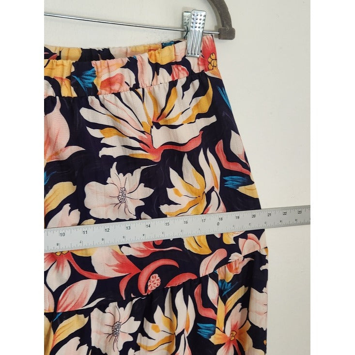 Fashion Nene Navy Floral Tiered Maxi Skirt Size XL Flaw