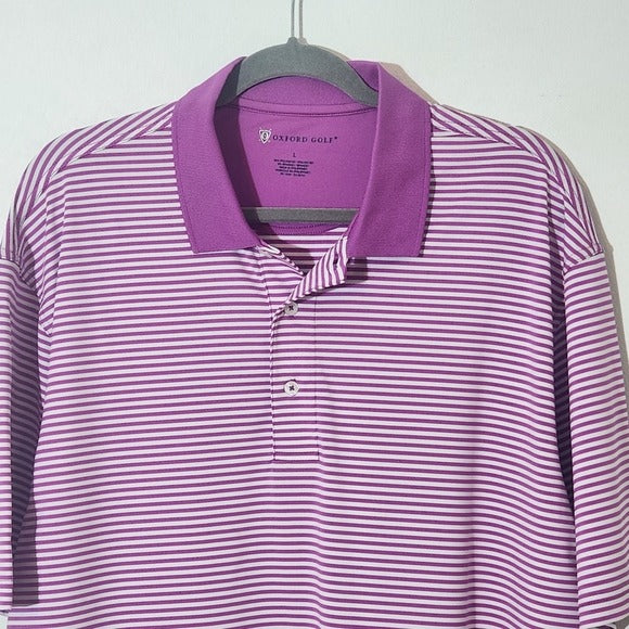 Oxford Golf Mens Purple and White Striped Polo Shirt Size Large