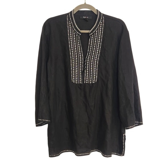 Style & Co Black and White Linen Blouse Size 18