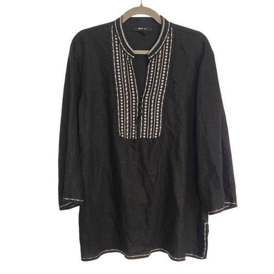 Style & Co Black and White Linen Blouse Size 18