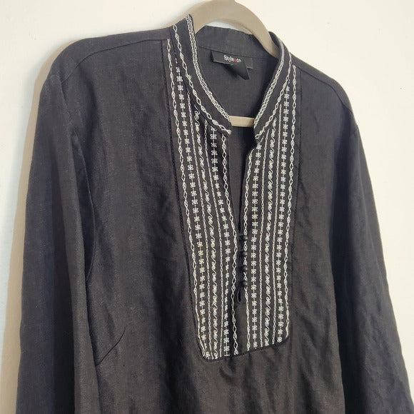 Style & Co Black and White Linen Blouse Size 18
