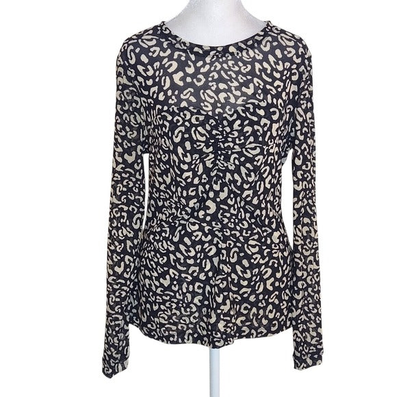 CAbi Leopard Print Mesh Blouse Size Medium