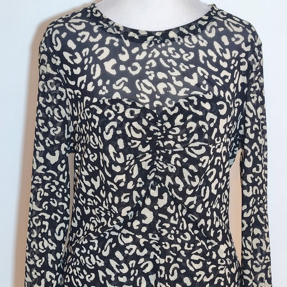 CAbi Leopard Print Mesh Blouse Size Medium