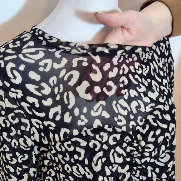 CAbi Leopard Print Mesh Blouse Size Medium