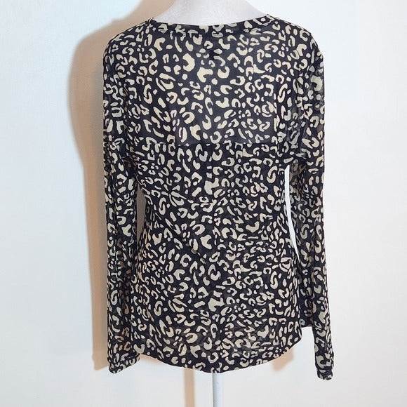 CAbi Leopard Print Mesh Blouse Size Medium