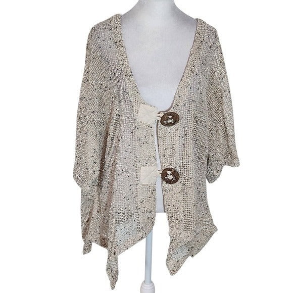 Keren Hart Natural Loose Knit Cardigan with Oversized Button Detail Size XXL