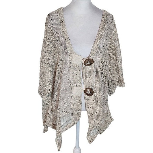 Keren Hart Natural Loose Knit Cardigan with Oversized Button Detail Size XXL