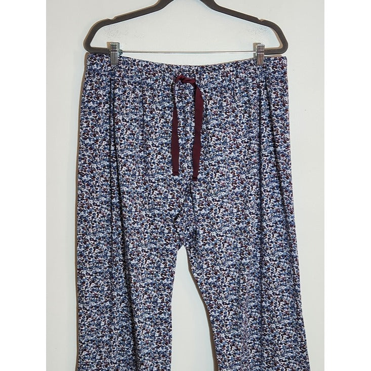 Lands' End Blue and Burgundy Floral Print Pajama Pants Size XL