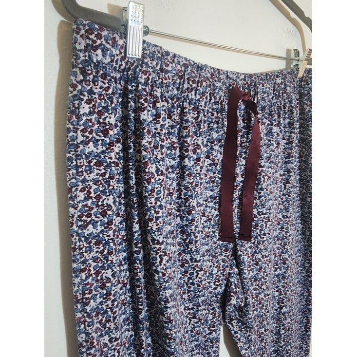 Lands' End Blue and Burgundy Floral Print Pajama Pants Size XL
