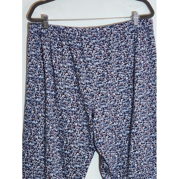 Lands' End Blue and Burgundy Floral Print Pajama Pants Size XL