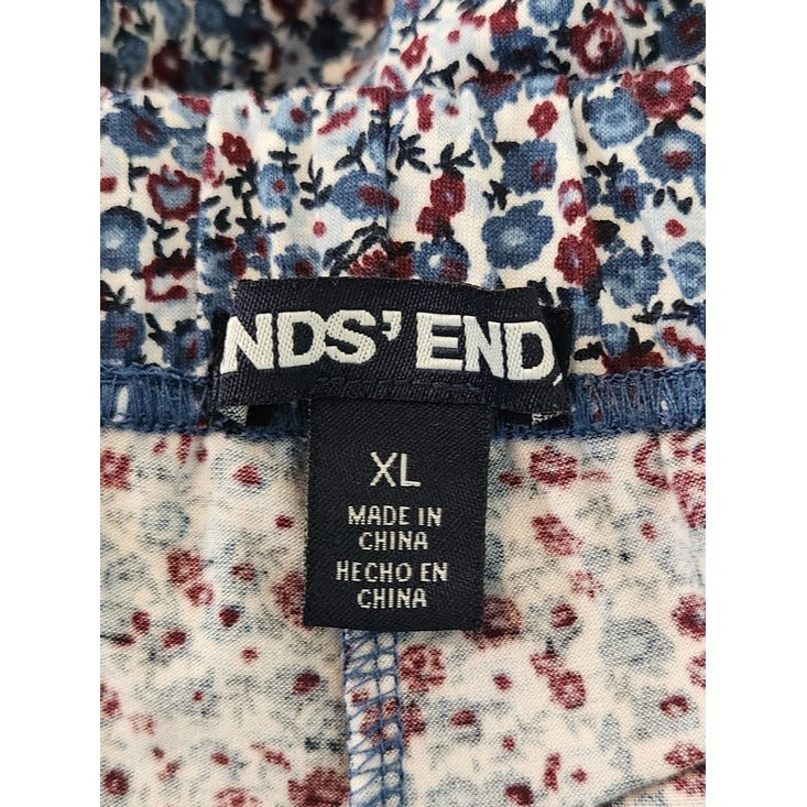 Lands' End Blue and Burgundy Floral Print Pajama Pants Size XL