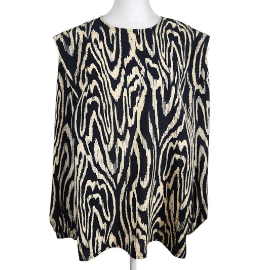 Who What Wear Cream and Black Graphic Print Blouse with Full Sleeves Size Small