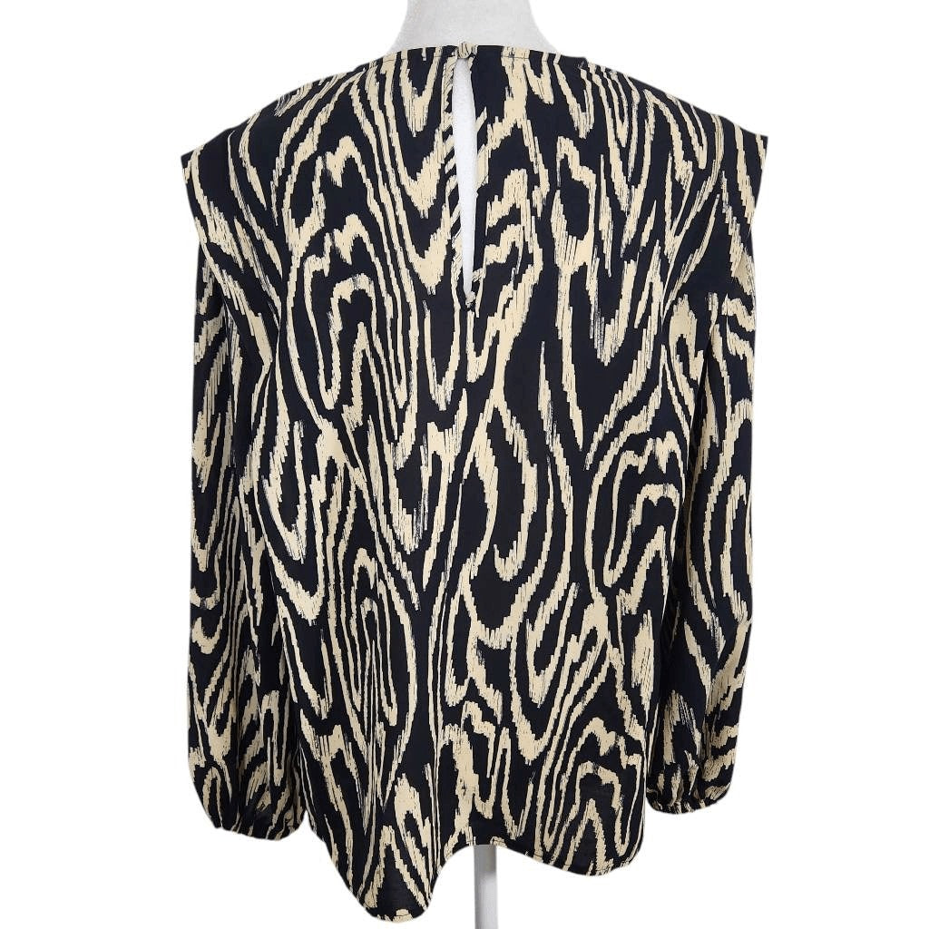Who What Wear Cream and Black Graphic Print Blouse with Full Sleeves Size Small