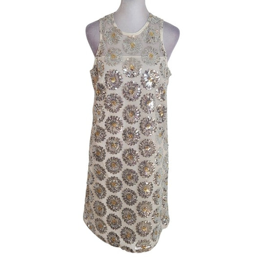 Trina Turk Cream Sequin Sleeveless Cocktail Mini Shift Dress NWT Size Small