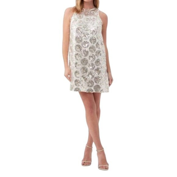 Trina Turk Cream Sequin Sleeveless Cocktail Mini Shift Dress NWT Size Small
