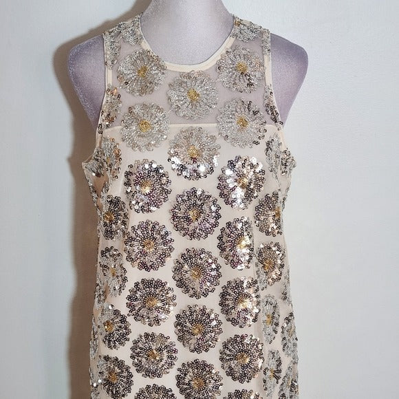Trina Turk Cream Sequin Sleeveless Cocktail Mini Shift Dress NWT Size Small