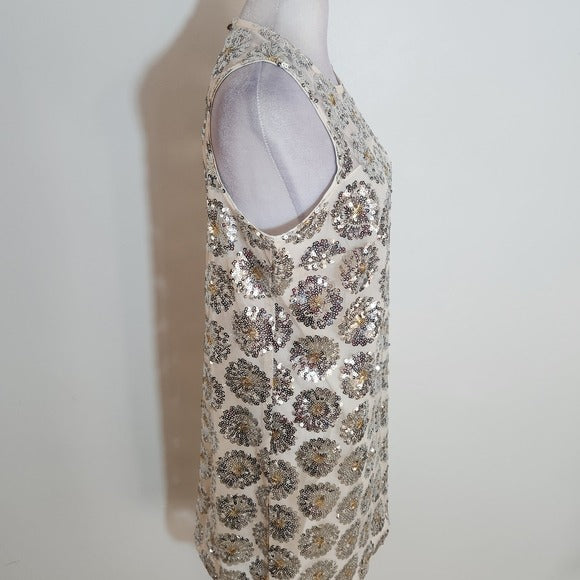 Trina Turk Cream Sequin Sleeveless Cocktail Mini Shift Dress NWT Size Small