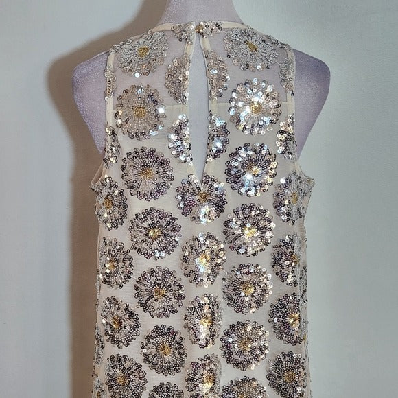 Trina Turk Cream Sequin Sleeveless Cocktail Mini Shift Dress NWT Size Small