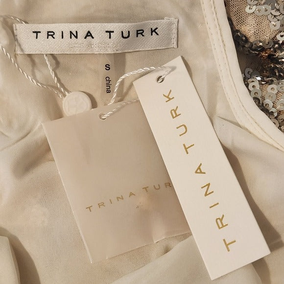 Trina Turk Cream Sequin Sleeveless Cocktail Mini Shift Dress NWT Size Small