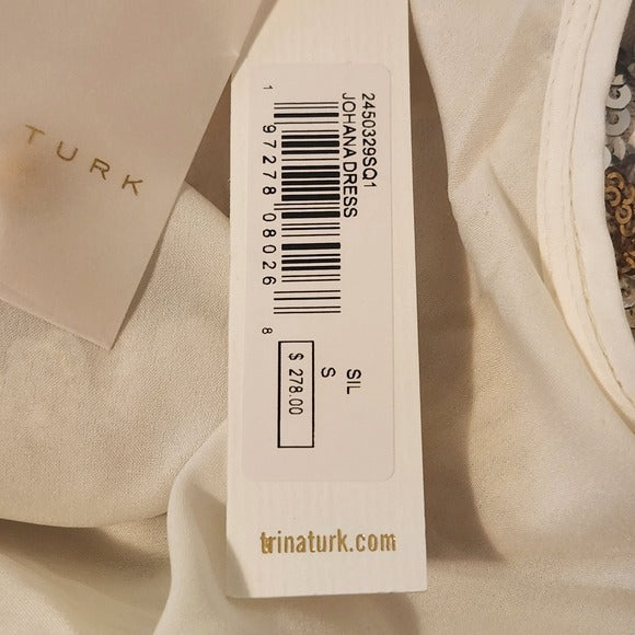 Trina Turk Cream Sequin Sleeveless Cocktail Mini Shift Dress NWT Size Small