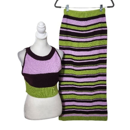 Shein Striped Bodycon Sweater Set Size Medium 2-Piece Crop Top and Skirt