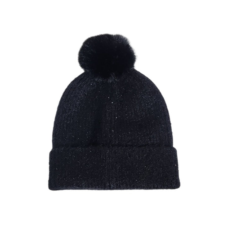 Maurices Black Knit Pom Pom Beanie One Size NWT