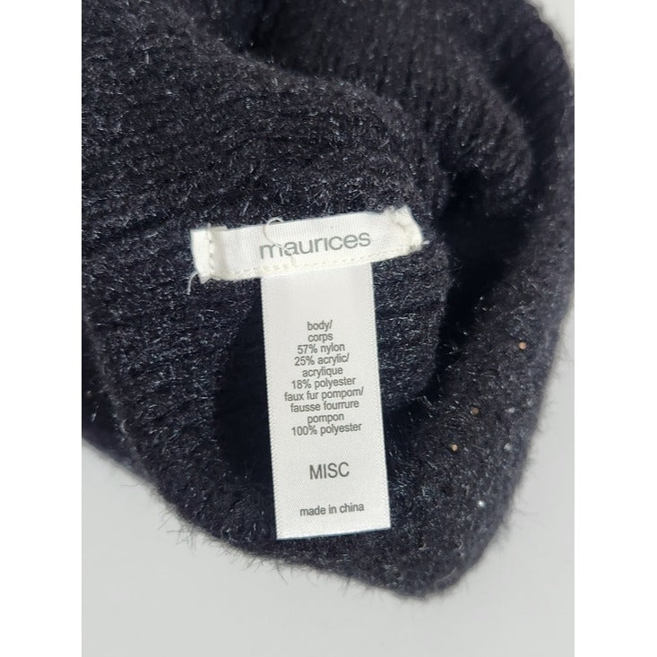 Maurices Black Knit Pom Pom Beanie One Size NWT