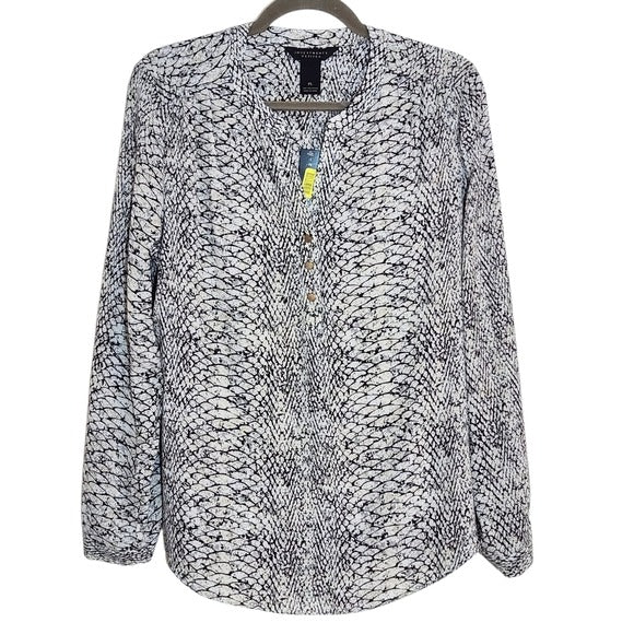 Investments Petites Black Snakeskin Print Blouse Size Petite Large NWT