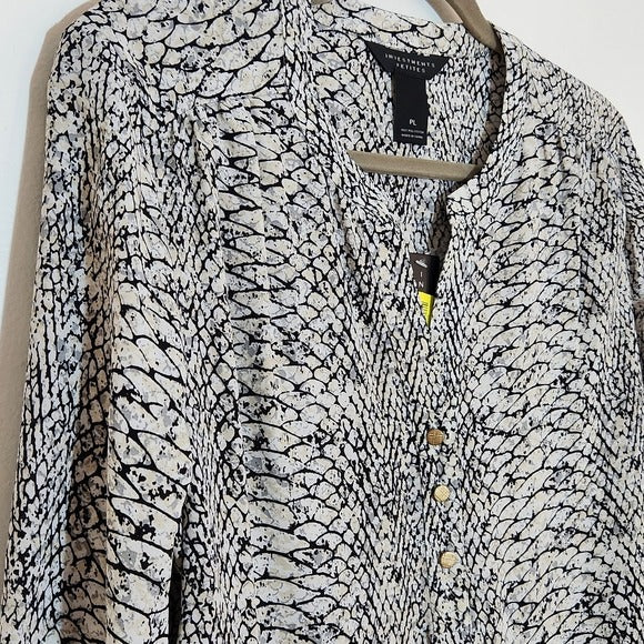 Investments Petites Black Snakeskin Print Blouse Size Petite Large NWT