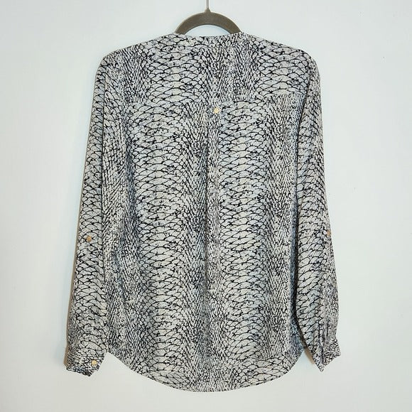 Investments Petites Black Snakeskin Print Blouse Size Petite Large NWT
