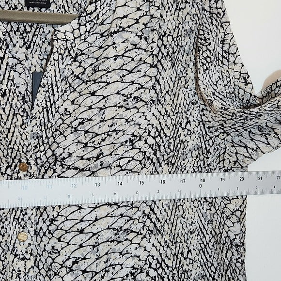 Investments Petites Black Snakeskin Print Blouse Size Petite Large NWT