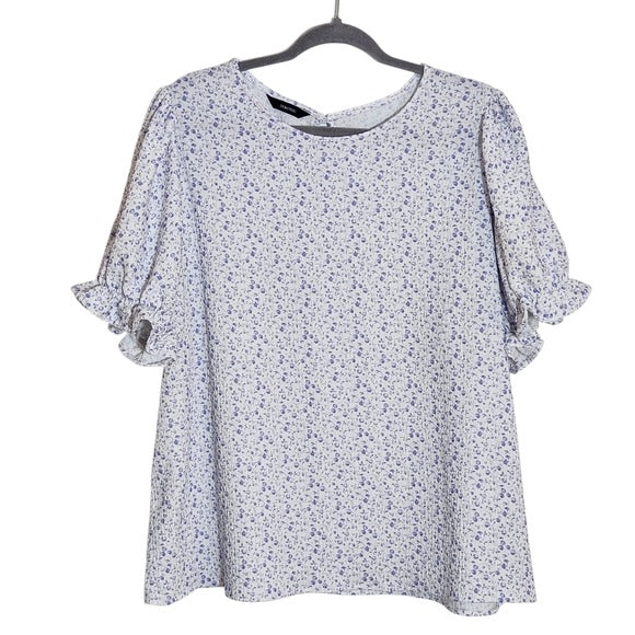 Dokotoo Purple Floral Blouse with Puffy Sleeves Size 2XL