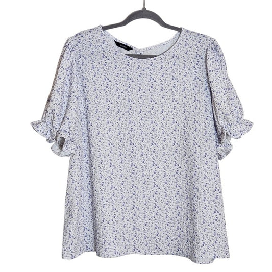 Dokotoo Purple Floral Blouse with Puffy Sleeves Size 2XL