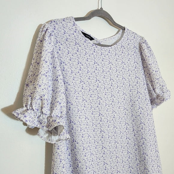 Dokotoo Purple Floral Blouse with Puffy Sleeves Size 2XL
