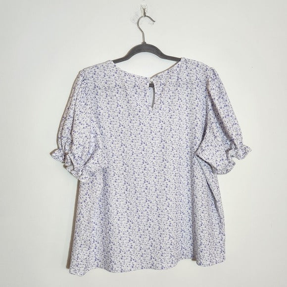 Dokotoo Purple Floral Blouse with Puffy Sleeves Size 2XL