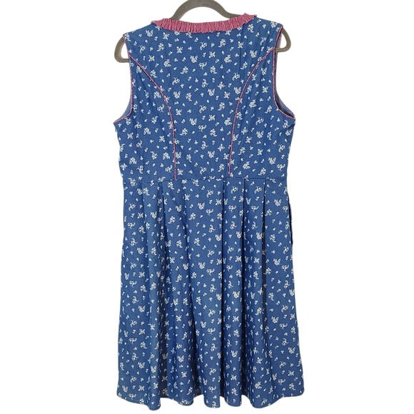 Scarlet Darkness Blue Dress with Pink Ruffle Trim Size L