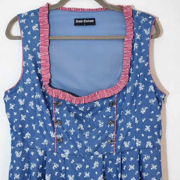 Scarlet Darkness Blue Dress with Pink Ruffle Trim Size L