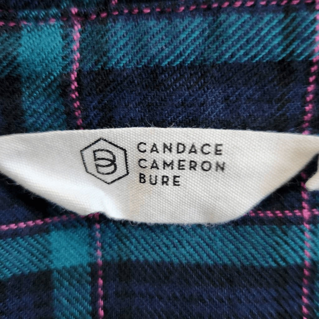 Candace Cameron Bure Navy Plaid Flannel Size XS Plaid Button Down Shirt