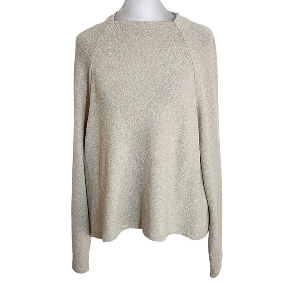 H&M Cream and Tan Fuzzy Knit Sweater Size Large