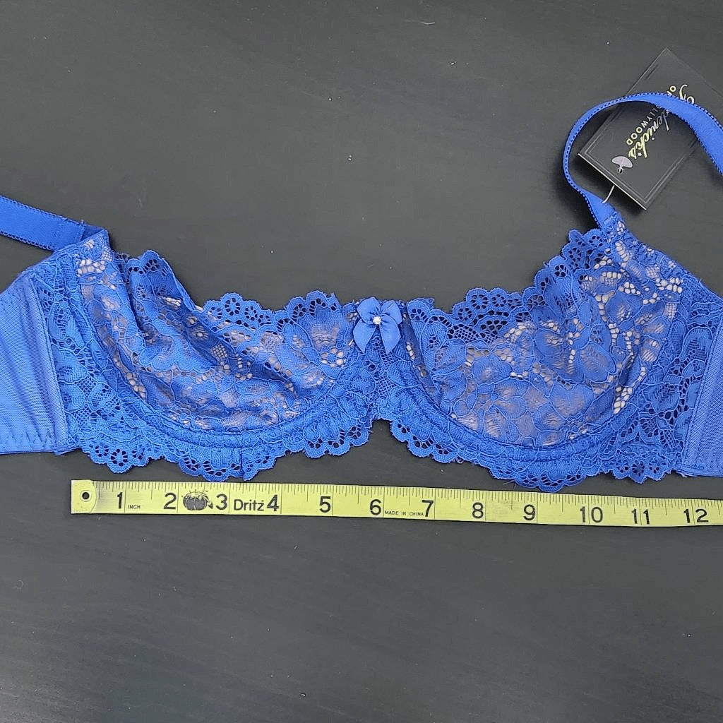 Frederick's of Hollywood Nude and Blue Lace Bra Size 32D NWT Lingerie Shower