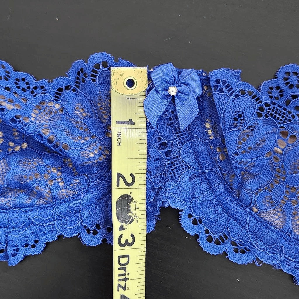 Frederick's of Hollywood Nude and Blue Lace Bra Size 32D NWT Lingerie Shower