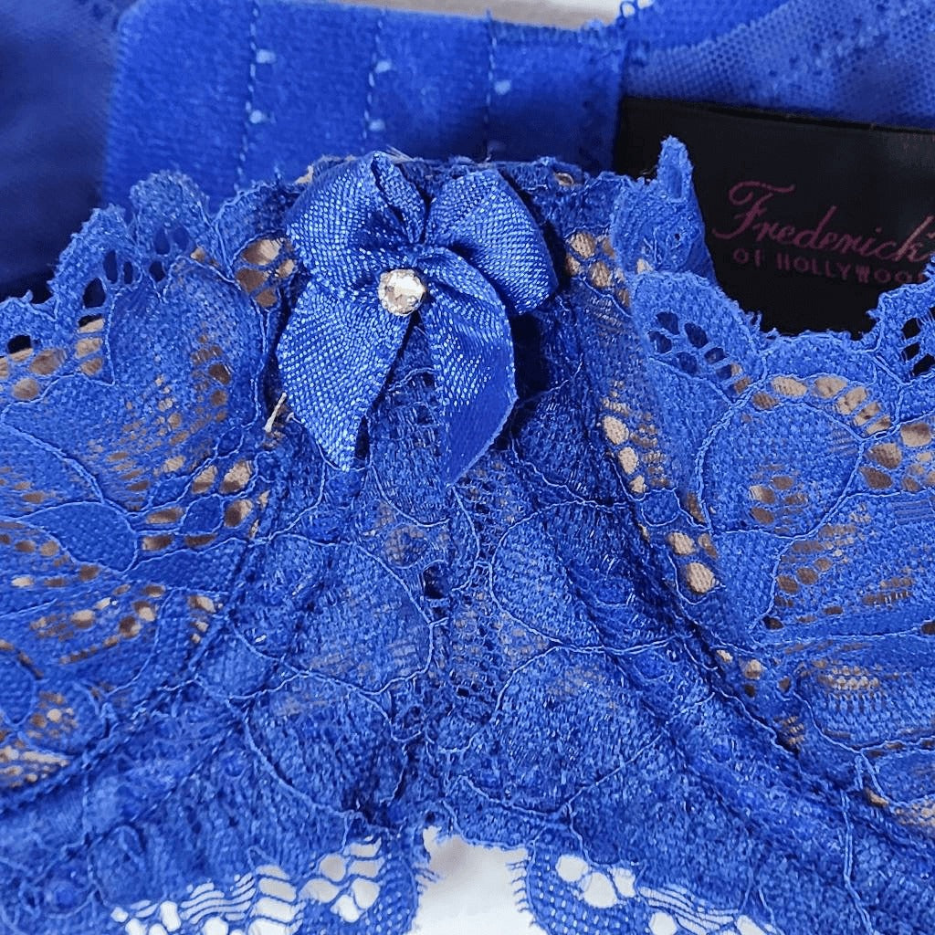 Frederick's of Hollywood Nude and Blue Lace Bra Size 32D NWT Lingerie Shower