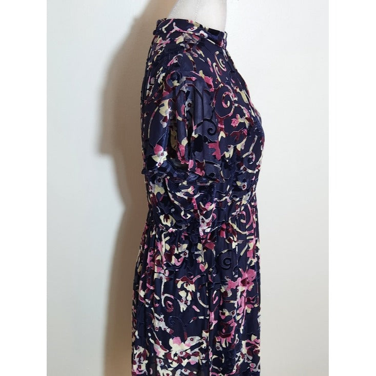Bongo Blue Velvet Abstract Print Mini Dress Size Medium Wedding Guest Dress