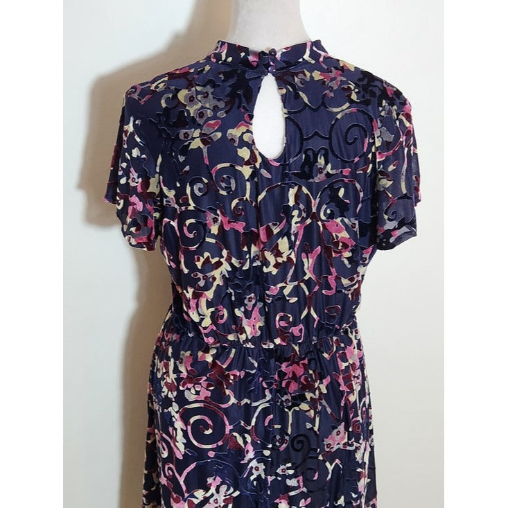 Bongo Blue Velvet Abstract Print Mini Dress Size Medium Wedding Guest Dress