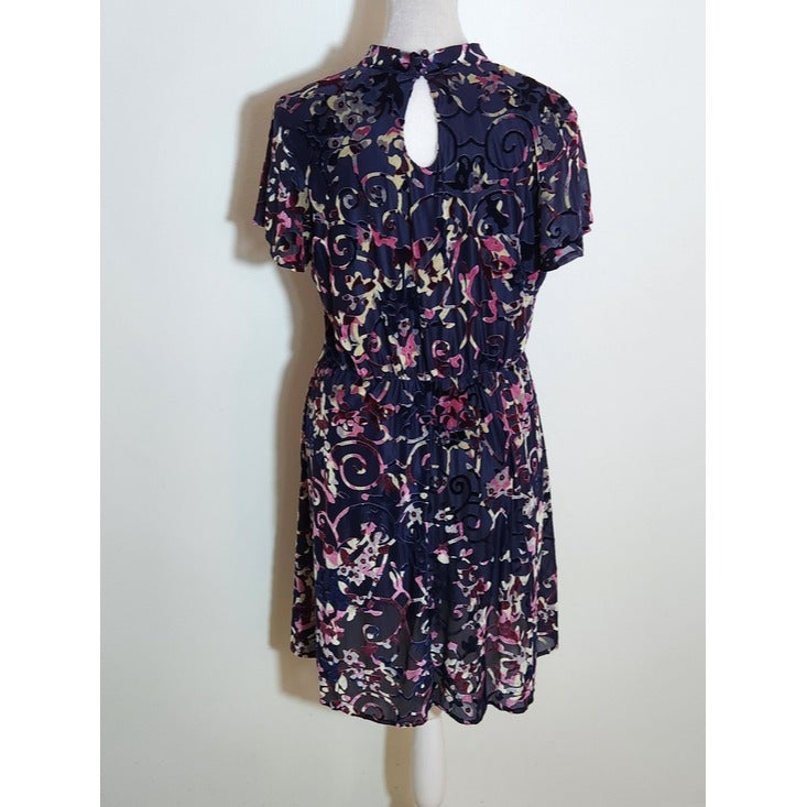Bongo Blue Velvet Abstract Print Mini Dress Size Medium Wedding Guest Dress
