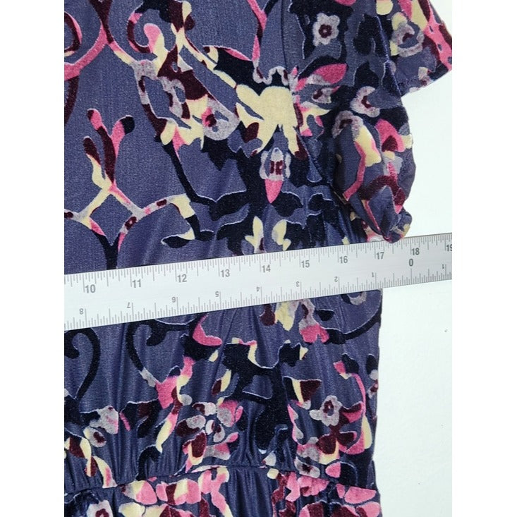 Bongo Blue Velvet Abstract Print Mini Dress Size Medium Wedding Guest Dress