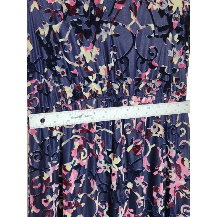 Bongo Blue Velvet Abstract Print Mini Dress Size Medium Wedding Guest Dress